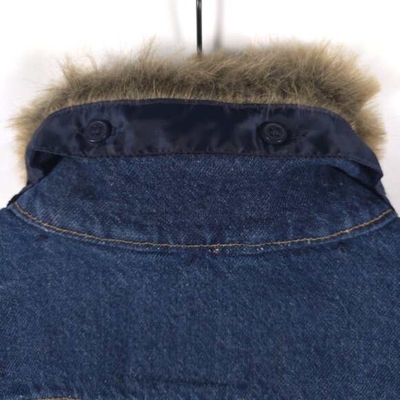 LEVI’S Ex-boyfriend‎ Trucker Denim Jacket Faux Fur Collar Quilted Lining SMALL - Picture 11 of 16